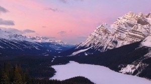 montagne, neve, cielo, alberi, paesaggio montano