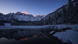 mountains, snow, lake, water - wallpapers, picture