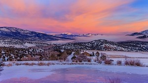mountains, snow, dawn, the house, horizon, Colorado, usa