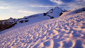 mountains, snow, peak, evening - wallpapers, picture