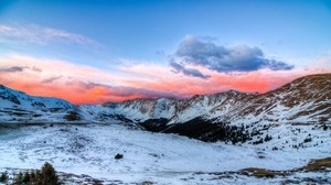 mountains, snow, sunset