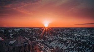 山，太阳，日落，阳光，地平线，下雪 - wallpapers, picture