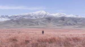 mountains, steppe, man, loneliness, landscape