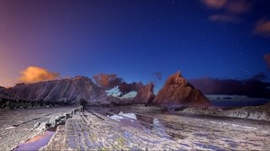 berg, skymning, natt, himmel, stjärnor