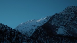 mountains, dusk, snow, winter