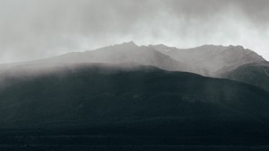 montañas, niebla, cielo, horizonte, nubes