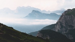 mountains, fog, sky, landscape, distance - wallpaper, background, image