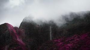 mountains, fog, clouds, trees, vegetation, landscape