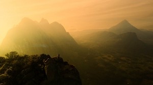 mountains, fog, sunlight, peaks, landscape - wallpapers, picture