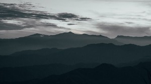 mountains, fog, dusk, dark, landscape