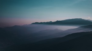 mountains, fog, peaks, sky, dusk, Iran