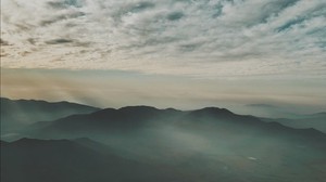 mountains, fog, top view, horizon, sky, clouds - wallpapers, picture