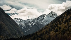 mountains, peak, sky, snow