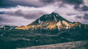 mountains, peak, clouds