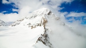 mountains, peak, snow, clouds, mountain landscape