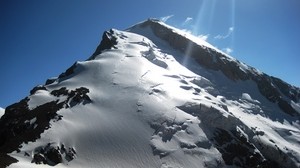 mountains, peak, snow, wind, shine - wallpapers, picture