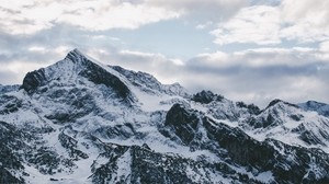 mountains, peak, snowy, snow, sky, clouds - wallpapers, picture