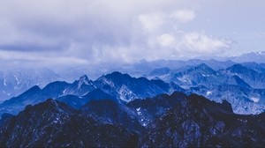 mountains, peaks, clouds, blue