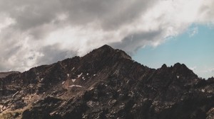 montañas, picos, nubes, lago, paisaje