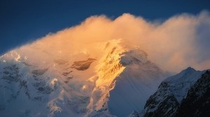 mountains, peaks, snow, sky, fog - wallpapers, picture
