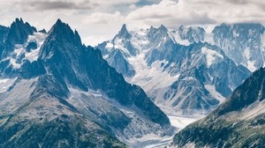 mountains, peaks, top view, road, chamonix, france