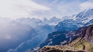 山，峰，鸟瞰图，天空，白雪皑皑，瑞士