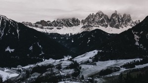 mountains, aerial view, winter, snow, dolomites, Italy