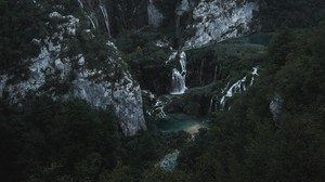 montagne, cascata, veduta aerea, natura, paesaggio