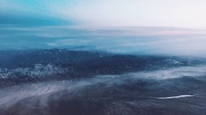 mountains, height, clouds, peaks, aerial view