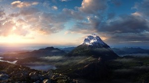 mountains, height, clouds, calm
