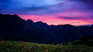 berg, solnedgång, blommor, moln, Taiwan - wallpapers, picture