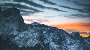 mountains, snowy, snow, fog, sunset, sky - wallpapers, picture