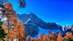mountains, winter, sky, grass, trees, beautiful, view - wallpapers, picture