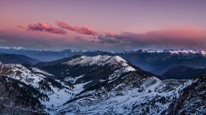 berg, stjärnhimmel, natt, snöig, Dolomiter, Italien