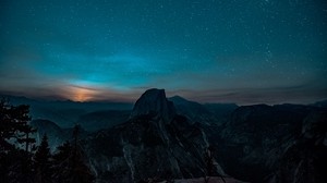 mountains, starry sky, hill