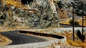 grecia, carretera, curvas, serpentina, rocas, asfalto