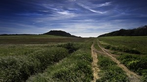 hills, field, road, sky - wallpapers, picture