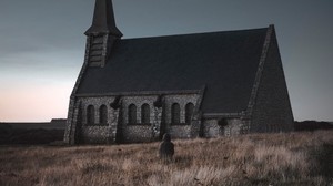 temple, field, silhouette, loneliness, melancholy - wallpapers, picture