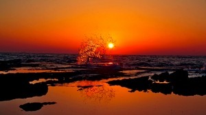 india, sunset, splash, shore, ocean