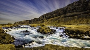 Islandia, río, corriente, roca, montañas