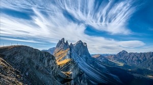 イタリア、山、岩、雲、ドロマイト