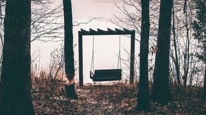 swing, autumn, trees, foliage, mood - wallpapers, picture