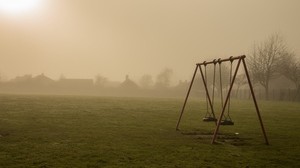 swing, fog, sunrise, emptiness, desolation - wallpapers, picture