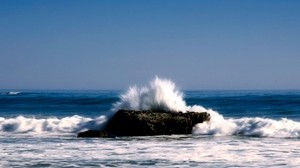 rock, sea, spray, wave