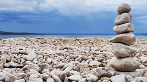stones, shore, beach, figure