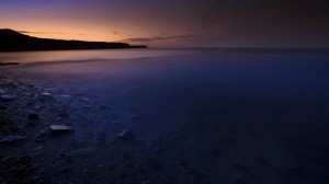 stones, shore, twilight, water, fog, mystery - wallpapers, picture