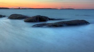 stones, shore, fog - wallpapers, picture