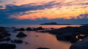 piedras, mar, cielo, tarde, costa, mediterráneo