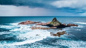 stones, sea, ocean, surf, foam