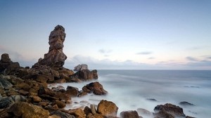 stones, sea, fog, light - wallpapers, picture